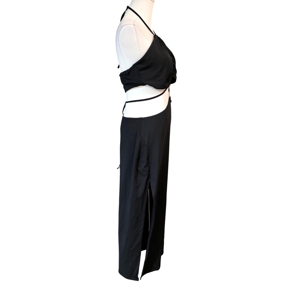 Marthea Black Halter Neck Cutout Midi Dress Sexy Slit Size XL - Picture 4 of 10